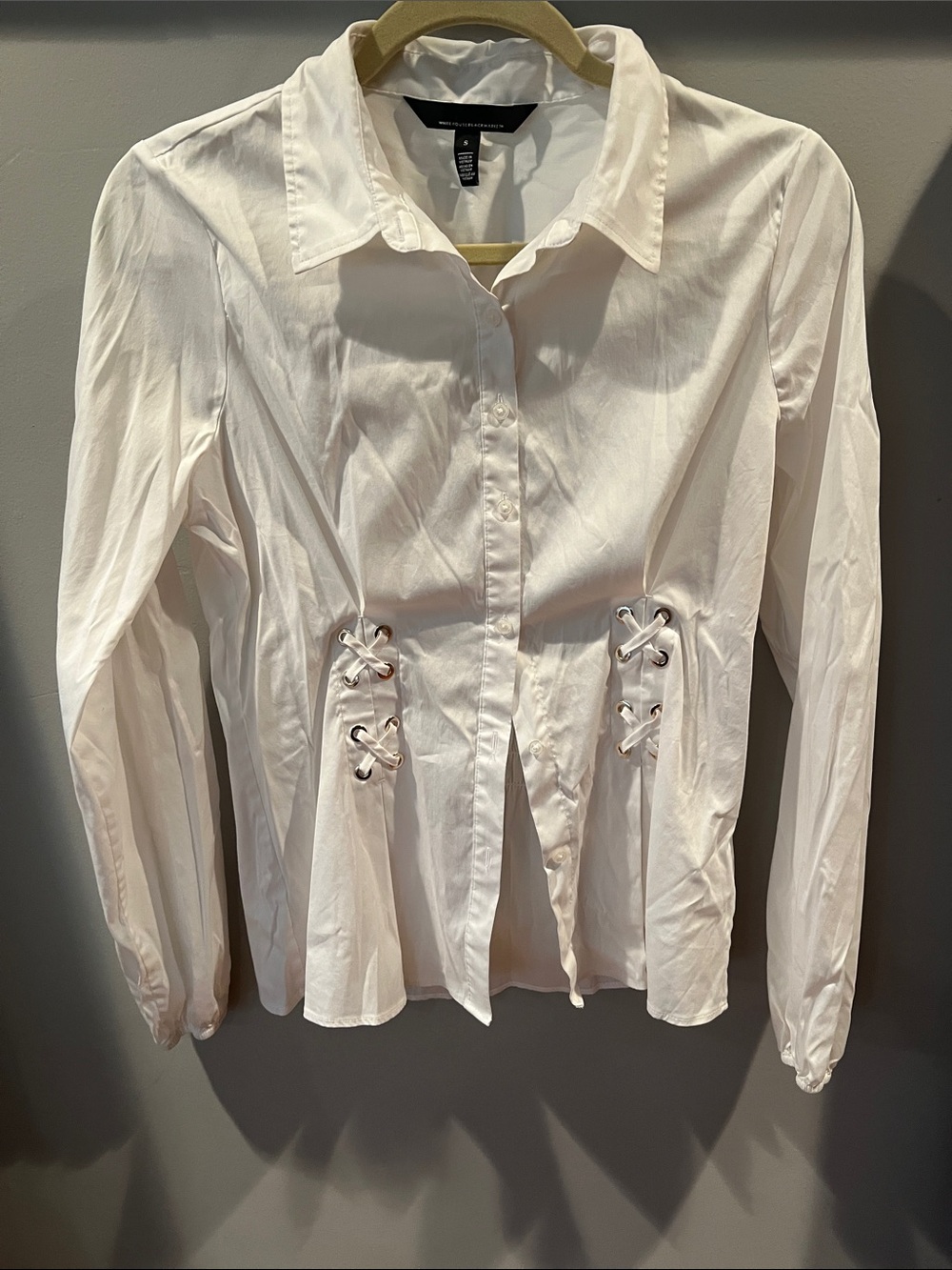 White House Black Market White Lace-Up Button Front Shirt